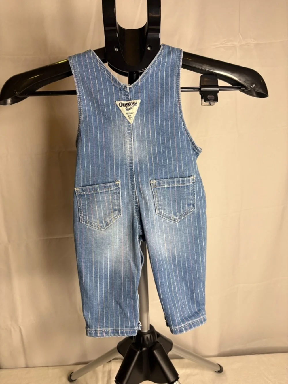 OSHKOSH B’GOSH Baby Girl’s Light Wash Striped Vestbak Overalls Size 3M Y2K